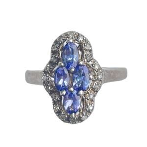 Tanzanite Diamond Ring Sterling Silver - Size 7.5